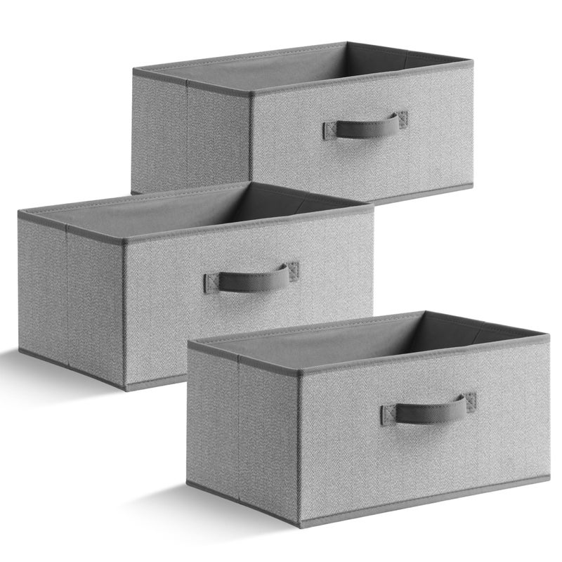 EITMOW 157 Inch Storage Baskets Woven Fabric Bins Storage Cubes with Reinforced Handles Organizer Bins for Closet Shelves Foldable for Clothes Gray 3PCS1571178inch - Image 2