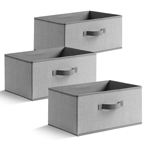 EITMOW 157 Inch Storage Baskets Woven Fabric Bins Storage Cubes with Reinforced Handles Organizer Bins for Closet Shelves Foldable for Clothes Gray 3PCS1571178inch - Image 1