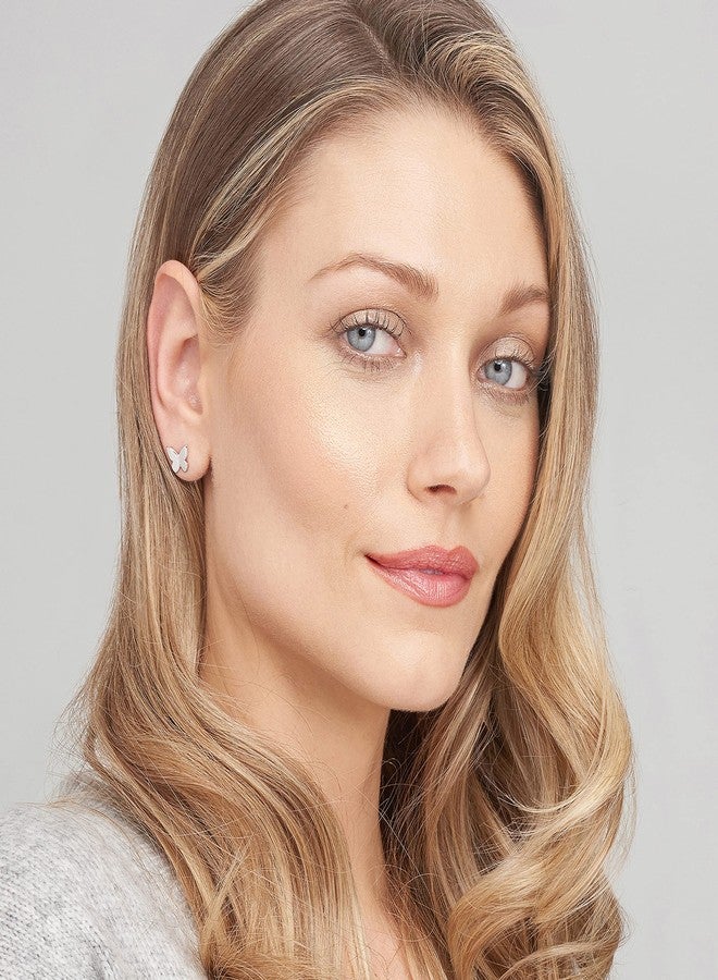 مورجان آند بايدج أقراط مورغان آند بيج الفضية عيار 925 المطلية بالروديوم بتصميم فراشة رقيقة للنساء - أقراط فضية مضادة للحساسية للنساء، مجوهرات أنيقة للاستخدام اليومي - Image 4