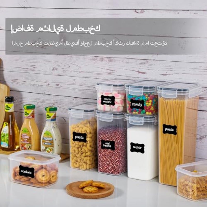 عبوات طعام عبارة عن 24 حزمة مع أغطية محكمة الإغلاق خالية من مادة BPA، بلاستيك شفاف لتنظيم المطبخ وخزائن الرفوف للأرز والحبوب والدقيق والمعكرونة والسكر والفاصوليا والشوفان مع ملصقات - Image 5