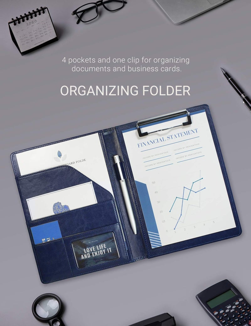 Mymazn Small Padfolio Clipboard A5 Folder for Writing Pad Refillable 5 x 8 Note pad, Mymazn Faux Leather Clipboard Folder Junior Size Portfolio 5x8 Folio Clip Board (Blue) - Image 4