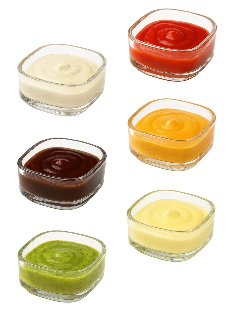 Happy Home Pack of 6 Small Glass Bowls, Dipping Bowls, Small Square Sauce Dish for Sauces, Small Clear Glass Serving Bowl for Sauce, Ingredients, Condiments, Seasoning Prep Bowls, Appetizers - Image 1