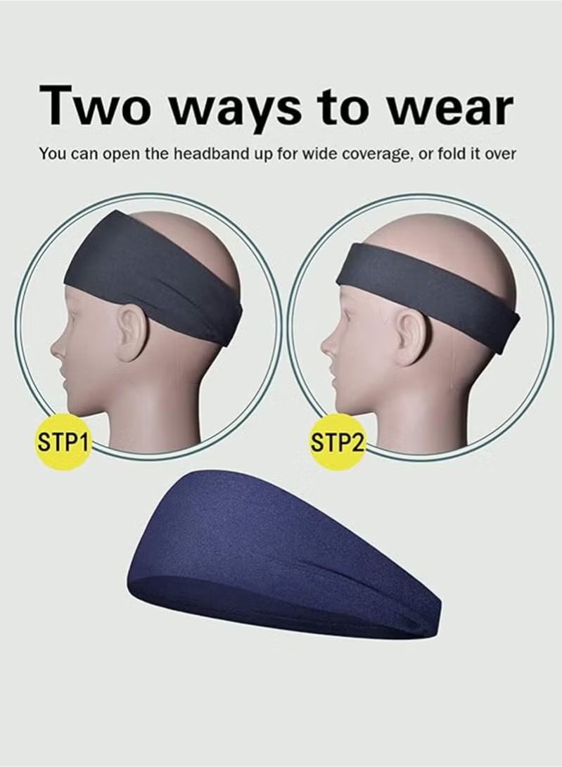 5 Pack Sports Headbands for Men, Moisture Wicking Workout Headband, Sweatband Headbands for Running, Cycling, Football, Yoga, Hairband for Women and Me - Image 3
