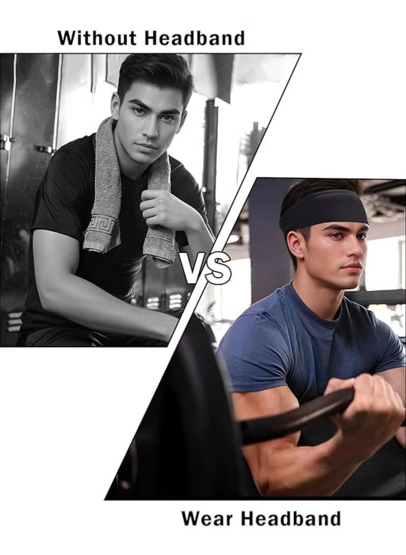 5 Pack Sports Headbands for Men, Moisture Wicking Workout Headband, Sweatband Headbands for Running, Cycling, Football, Yoga, Hairband for Women and Me - Image 2