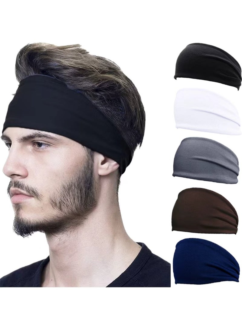 5 Pack Sports Headbands for Men, Moisture Wicking Workout Headband, Sweatband Headbands for Running, Cycling, Football, Yoga, Hairband for Women and Me - Image 1