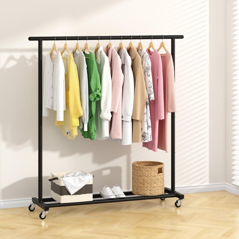 Buzowruil Metal Rolling Clothing Rack Adjustable Freestanding Garment Organizer with Wheels, Space-Saving Design for Home, Closet, Office, or Retail,Black - Image 2