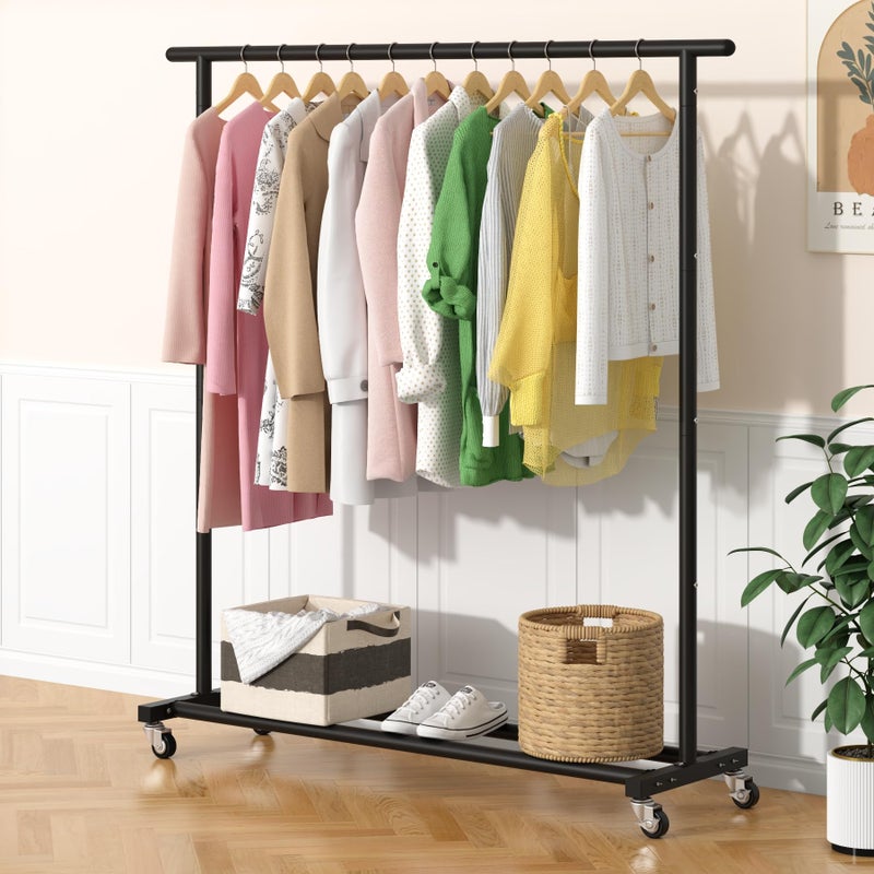Buzowruil Metal Rolling Clothing Rack Adjustable Freestanding Garment Organizer with Wheels, Space-Saving Design for Home, Closet, Office, or Retail,Black - Image 3