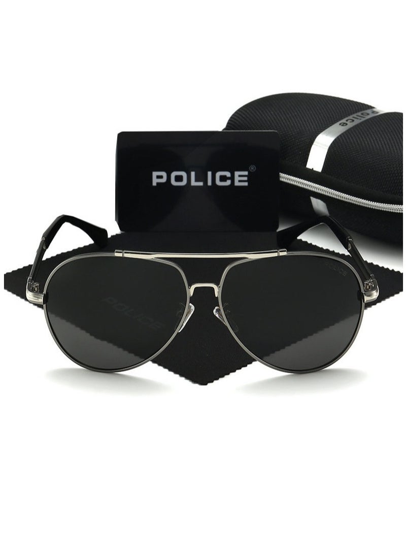 POLICE Men's Pilot Polarized Sport Sunglasses for Men Driving Fishing Running with UV 400 Protection Sun Glasses with Gunmetal Frame with Silver Edge  - Image 1