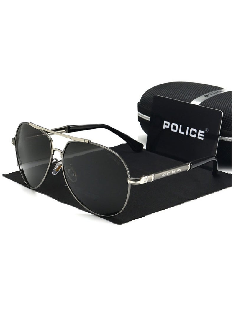 POLICE Men's Pilot Polarized Sport Sunglasses for Men Driving Fishing Running with UV 400 Protection Sun Glasses with Gunmetal Frame with Silver Edge  - Image 2
