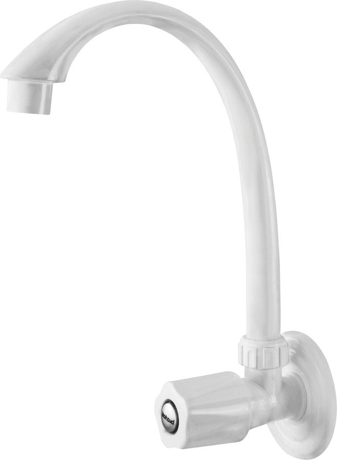 Prayag® Wall Mounted Swan Neck Kitchen Sink Tap with 360 Degree Swivel Spout | 5-Years Manufacturer Warranty | Durable PTMT Long Spout Foam Flow Water Faucet for Kitchen & Utility - White & Black