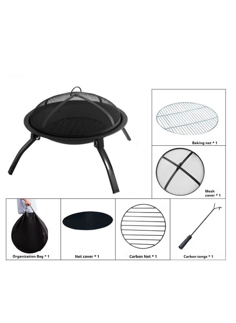 Bluejw Portable Fire Pit Portable Circular Barbecue Grill With BBQ Grill And Carry Bag Black  - Image 1