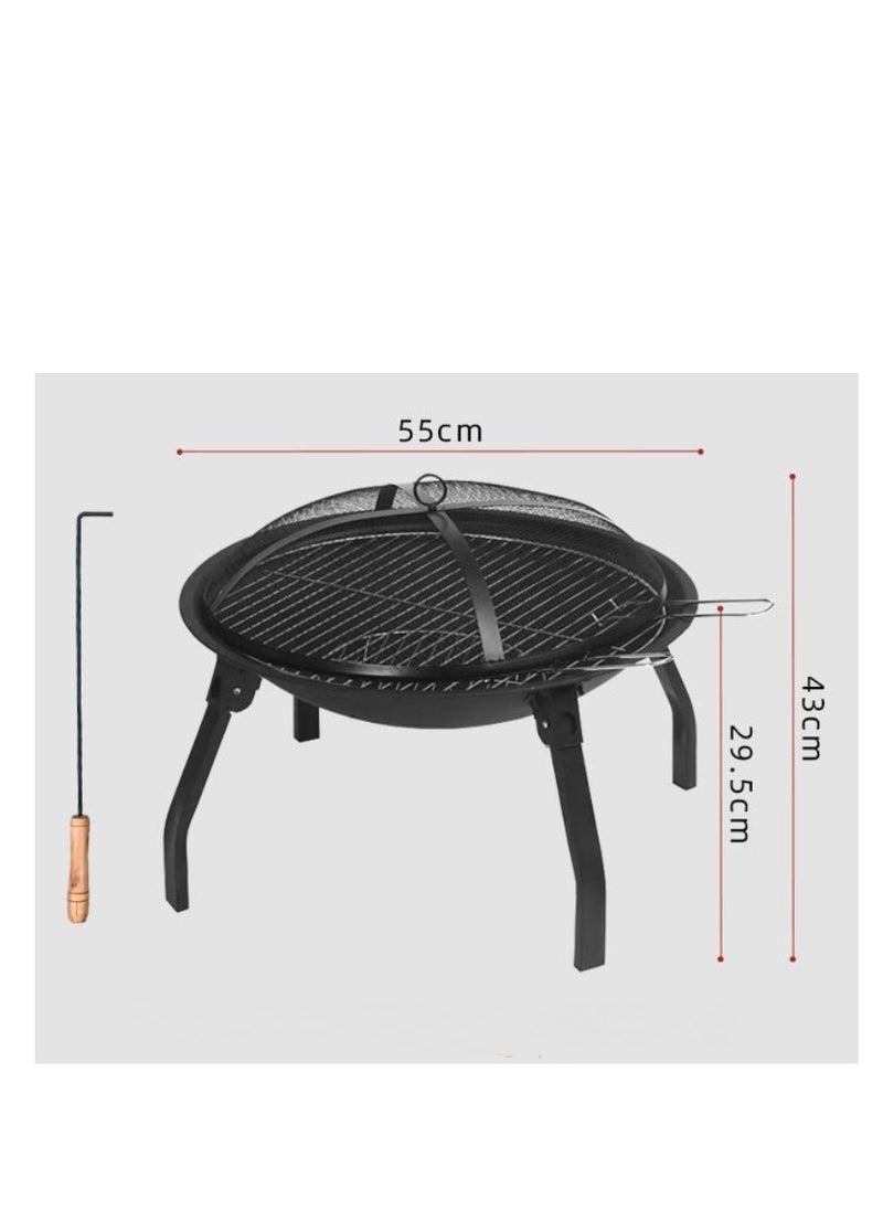 Bluejw Portable Fire Pit Portable Circular Barbecue Grill With BBQ Grill And Carry Bag Black  - Image 4