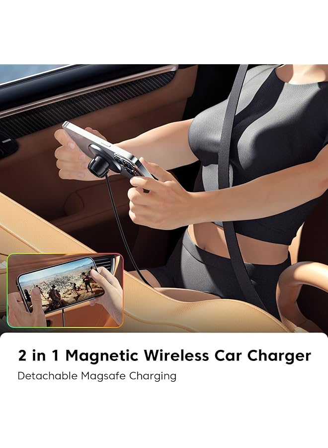 Excefore Car Mount Charger For Magsafe, 360° Adjustable Magnetic Wireless Car Charger With Rgb Light, Air Vent Magnetic Phone Holder Charger For Iphone 14 13 12 Series (With Car Adapter)  - Image 3