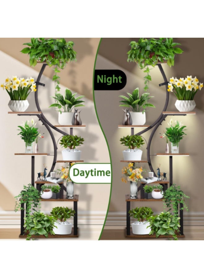 موقف النبات الداخلي ، وعاء الزهور موقف معدني مع أضواء نمو ، منظم تخزين رف العرض المستقل مع 6 حاملين لغرفة المعيشة غرفة النوم المكتب حديقة الفناء (البني ، ZWJ002) - Image 3