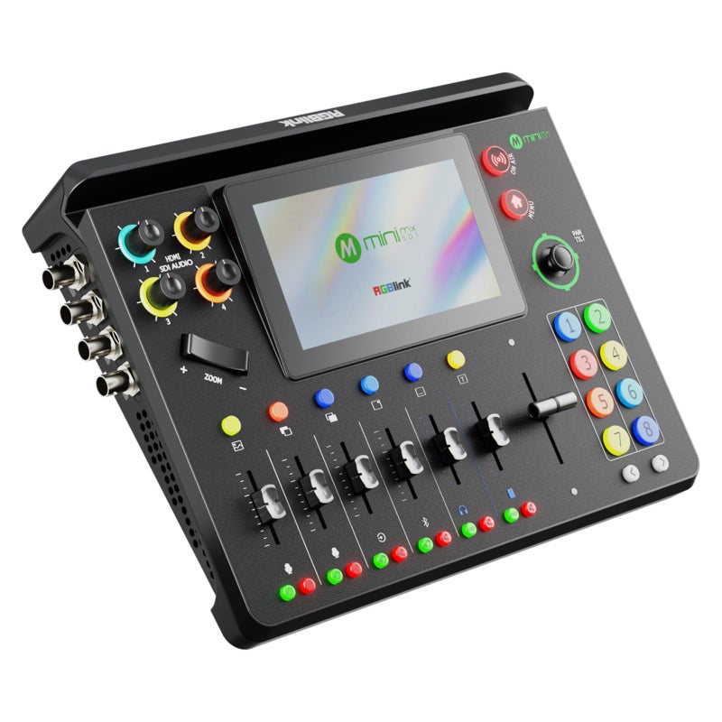 RGBlink miniMX SDI AllinOne Live Streaming MultiCamera Video Mixer Switcher with 55 Touch Screen 4 HDMI 4 SDI UVCNDI Audio Mixer Video Streaming for OBS VmixYouTubeRTMPS
