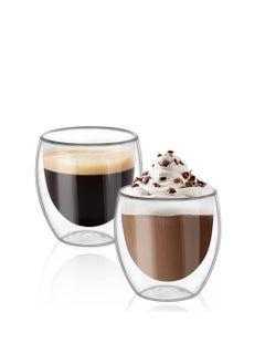MARKQ Glass Coffee Cups 250ml Double Wall Coffee Mugs for Latte Cappuccino Espresso Milk Hot Drinks Tea Glass Cups [2 Cups]  - Image 1