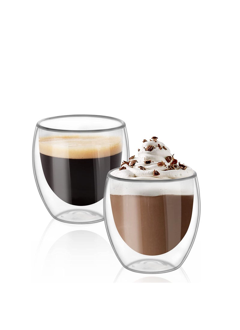 MARKQ Glass Coffee Cups 250ml Double Wall Coffee Mugs for Latte Cappuccino Espresso Milk Hot Drinks Tea Glass Cups [2 Cups]  - Image 1