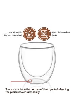 MARKQ Glass Coffee Cups 250ml Double Wall Coffee Mugs for Latte Cappuccino Espresso Milk Hot Drinks Tea Glass Cups [2 Cups]  - Image 4