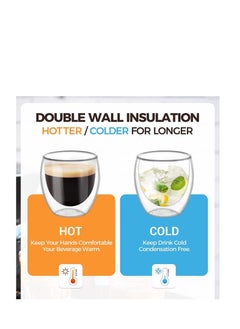MARKQ Glass Coffee Cups 250ml Double Wall Coffee Mugs for Latte Cappuccino Espresso Milk Hot Drinks Tea Glass Cups [2 Cups]  - Image 5