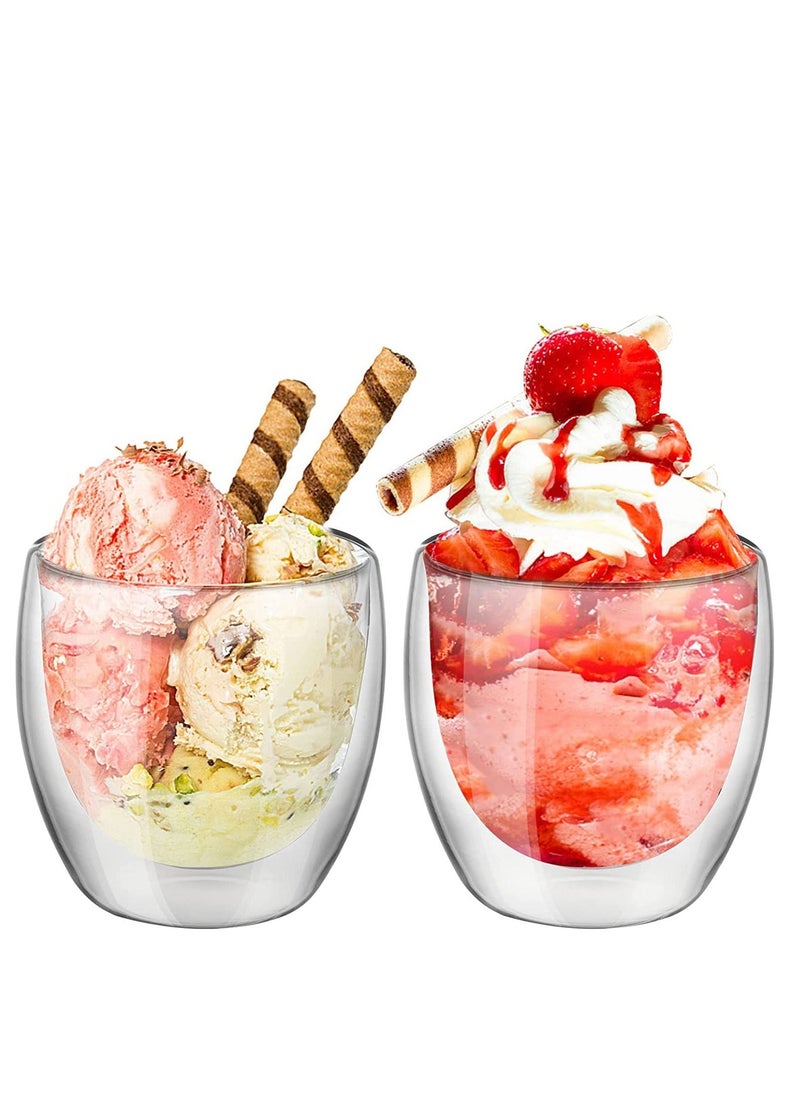 Glass Coffee Cups 250ml Double Wall Coffee Mugs for Latte Cappuccino Espresso Milk Hot Drinks Tea Glass Cups [2 Cups]