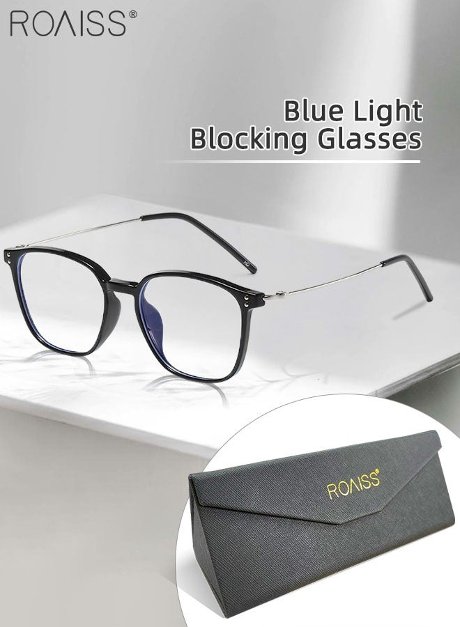 roaiss Blue Light Blocking Glasses Blue Light Filter Computer Reading Gaming TV Phones Square Eyeglasses Fashion Anti Eyestrain Headache Eyewear for Men Women Glossy Black Silver 52mm - Image 1