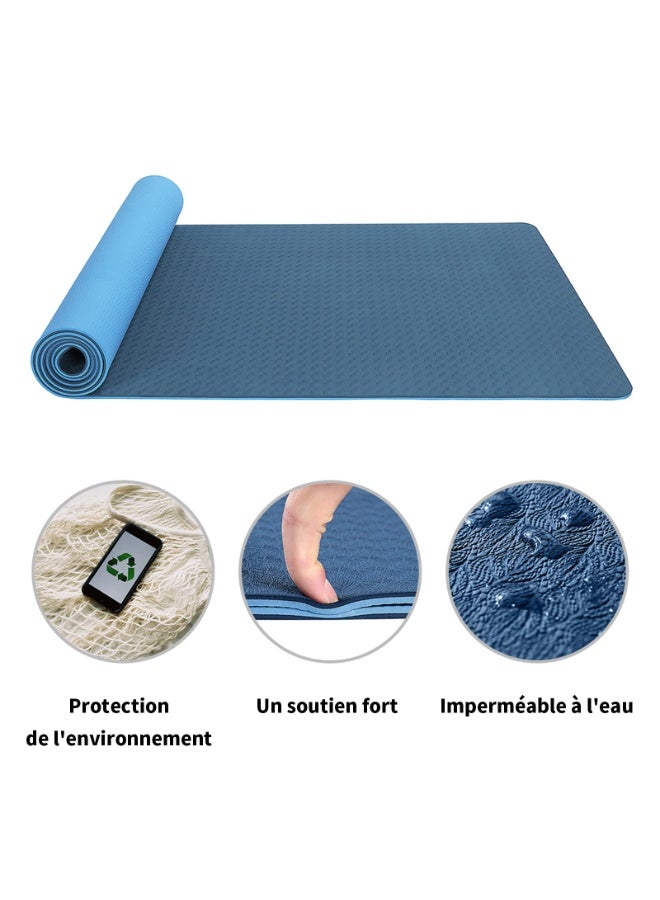 Nariele Yoga Mat Non Slip, Extra Thick 6MM TPE Workout Pilates Mats, Eco Friendly Fitness Exercise Mat for Women Men, Workout Mat with Carrying Strap and Storage Bag for Home Gym and Floor Exercises（Blue） - Image 5