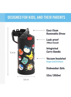 THERMOS THERMOS FUNTAINER Water Bottle with Straw - 12 Ounce, Pokémon - Kids Stainless Steel Vacuum Insulated Water Bottle with Lid  - Image 2