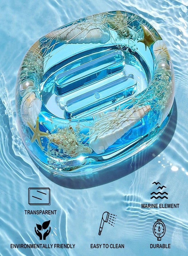 FONMY Soap Dish Acrylic w/Nature Seashell Bar Soap Holder Shower Soap Tray for Home, Camping Travel, Dry Stop soap Saver for Bathroom Vanity Countertop Office Unique Gifts and Home Decoration (Blue) - Image 5