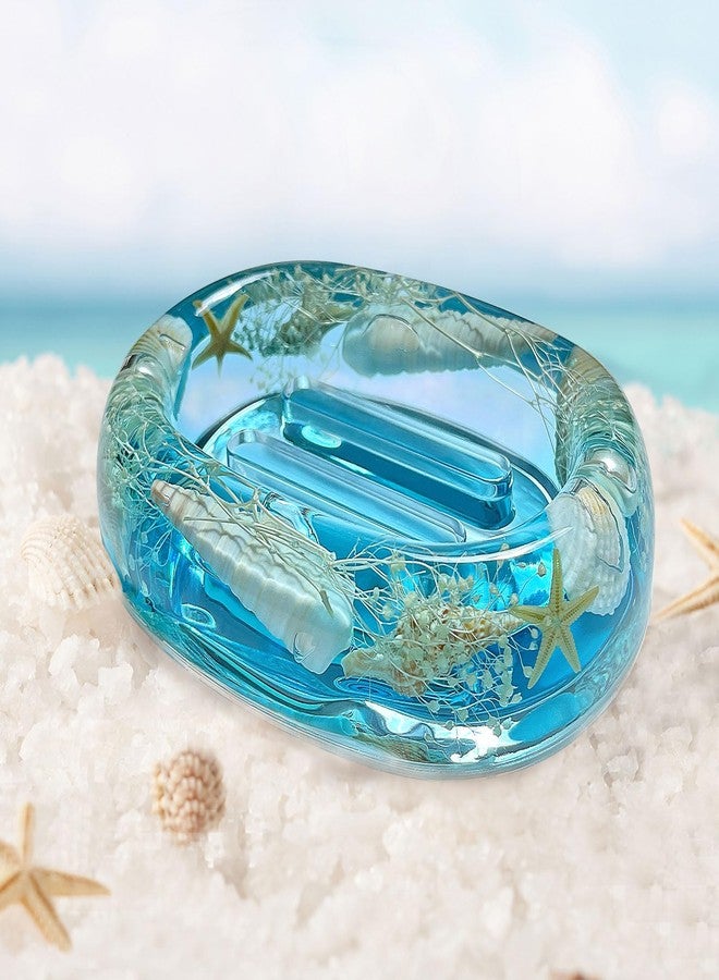 FONMY Soap Dish Acrylic w/Nature Seashell Bar Soap Holder Shower Soap Tray for Home, Camping Travel, Dry Stop soap Saver for Bathroom Vanity Countertop Office Unique Gifts and Home Decoration (Blue) - Image 1