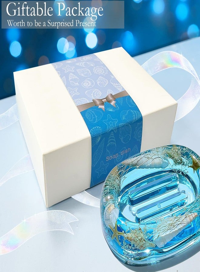 FONMY Soap Dish Acrylic w/Nature Seashell Bar Soap Holder Shower Soap Tray for Home, Camping Travel, Dry Stop soap Saver for Bathroom Vanity Countertop Office Unique Gifts and Home Decoration (Blue) - Image 2