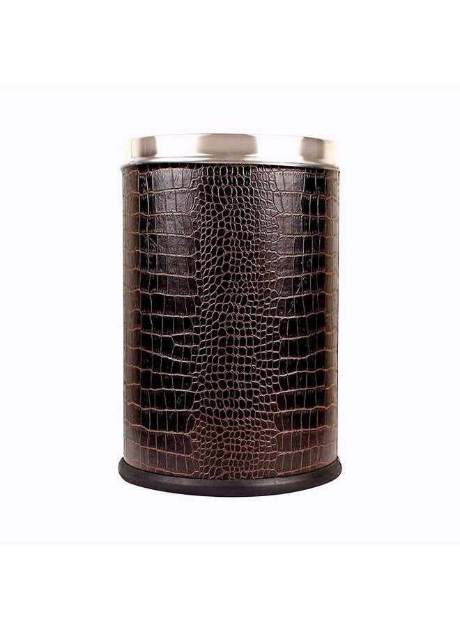 opr OPR Stainless Steel Leather Open Dustbin Without Lid| Trash Can, Steel Dustbin For Home, Bedroom, Washrooms, Office And Kitchen- 10 litres (8 X 12 inch) (Brown)  - Image 1