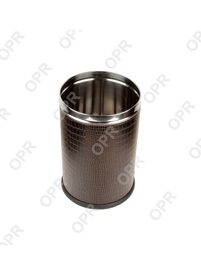 opr OPR Stainless Steel Leather Open Dustbin Without Lid| Trash Can, Steel Dustbin For Home, Bedroom, Washrooms, Office And Kitchen- 10 litres (8 X 12 inch) (Brown)  - Image 2