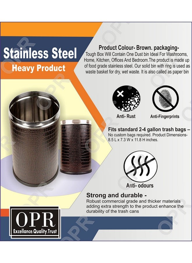 opr OPR Stainless Steel Leather Open Dustbin Without Lid| Trash Can, Steel Dustbin For Home, Bedroom, Washrooms, Office And Kitchen- 10 litres (8 X 12 inch) (Brown)  - Image 3