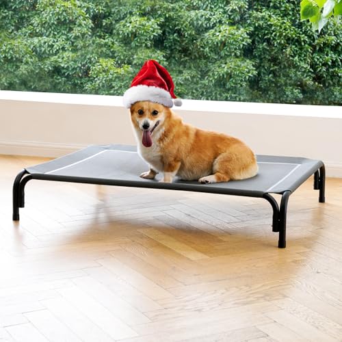 DOPEDIO Elevated Dog Bed Raised Outdoor Dog Cot for Medium Dogs Installation Requires No Tools Frame with Washable Cooling Breathable Mesh AntiSlip Feet Indoor Pet Bed Grey 354 Inches - Image 1
