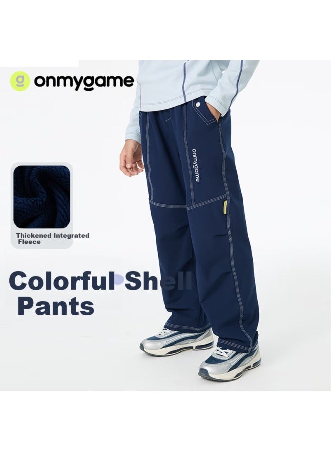 Onmygame Boys Autumn Winter Fleece Lined Long Pants New Warm Water-repellent Green Coffee 140 - Image 1