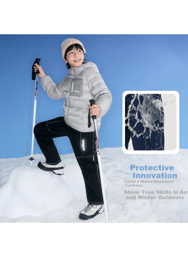 Onmygame Boys Autumn Winter Fleece Lined Long Pants New Warm Water-repellent Green Coffee 140 - Image 2
