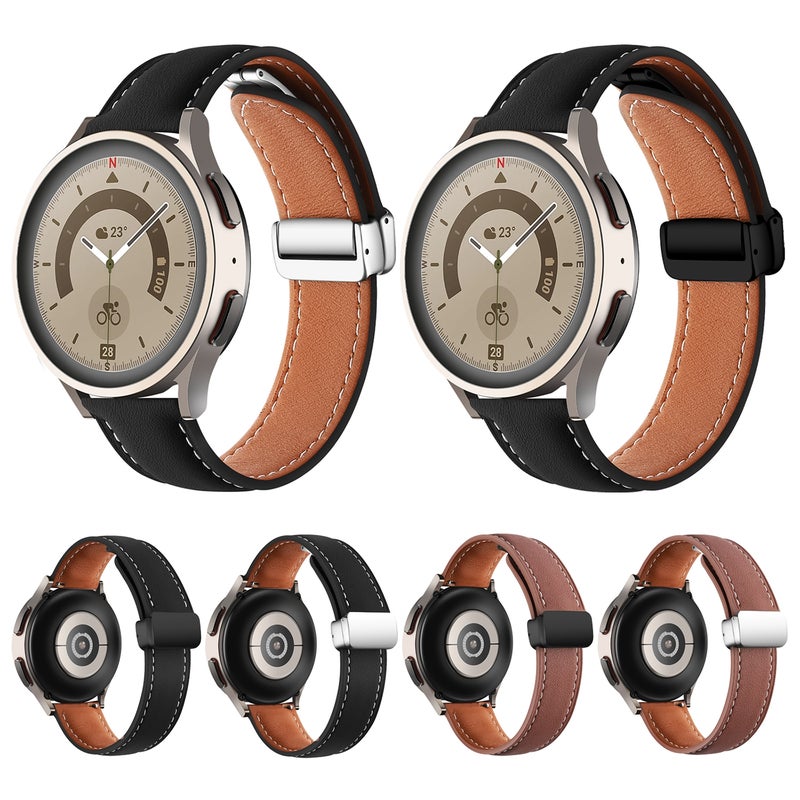 سوار ساعة جلد طبيعي منسوج عادي بإبزيم قابل للطي مقاس 20 مم (أسود + فضي) - Image 5