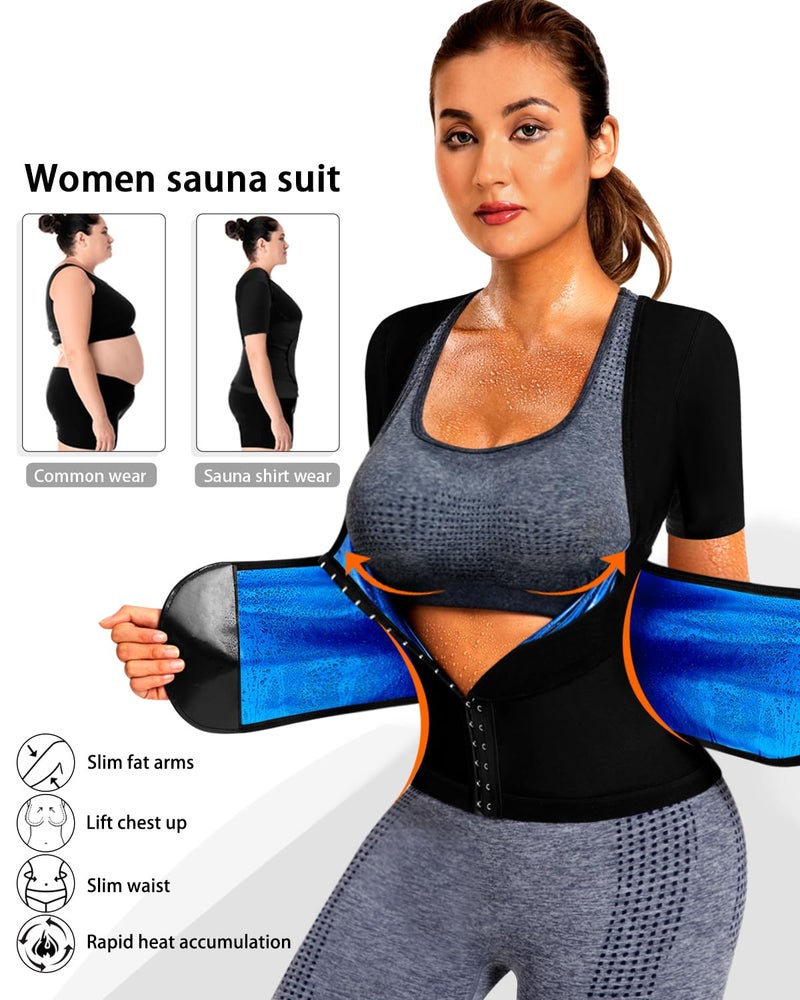 QZSH Sauna Suit for Women Slimming Shirt Sweat Vest Heat Trapping Tank Top Workout Body Shaperwear,Adjustable waist,Breathable Armpit,Double Non-slip Silicone(6017-01-M) - Image 2