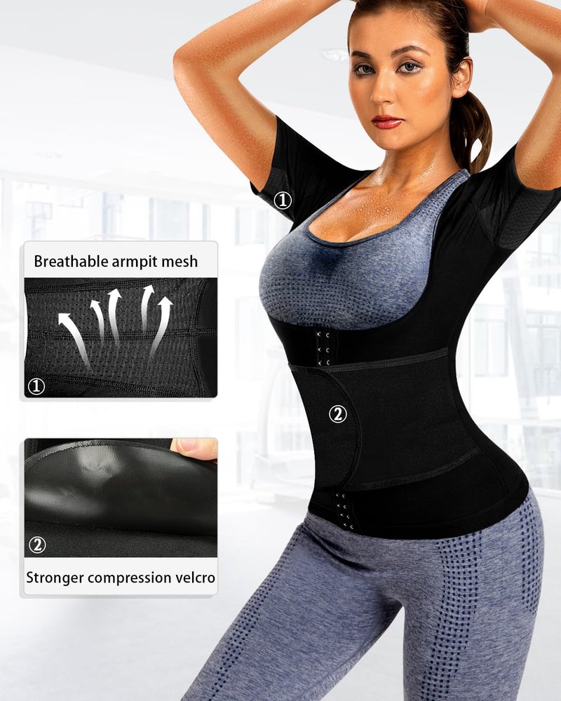 QZSH Sauna Suit for Women Slimming Shirt Sweat Vest Heat Trapping Tank Top Workout Body Shaperwear,Adjustable waist,Breathable Armpit,Double Non-slip Silicone(6017-01-M) - Image 3