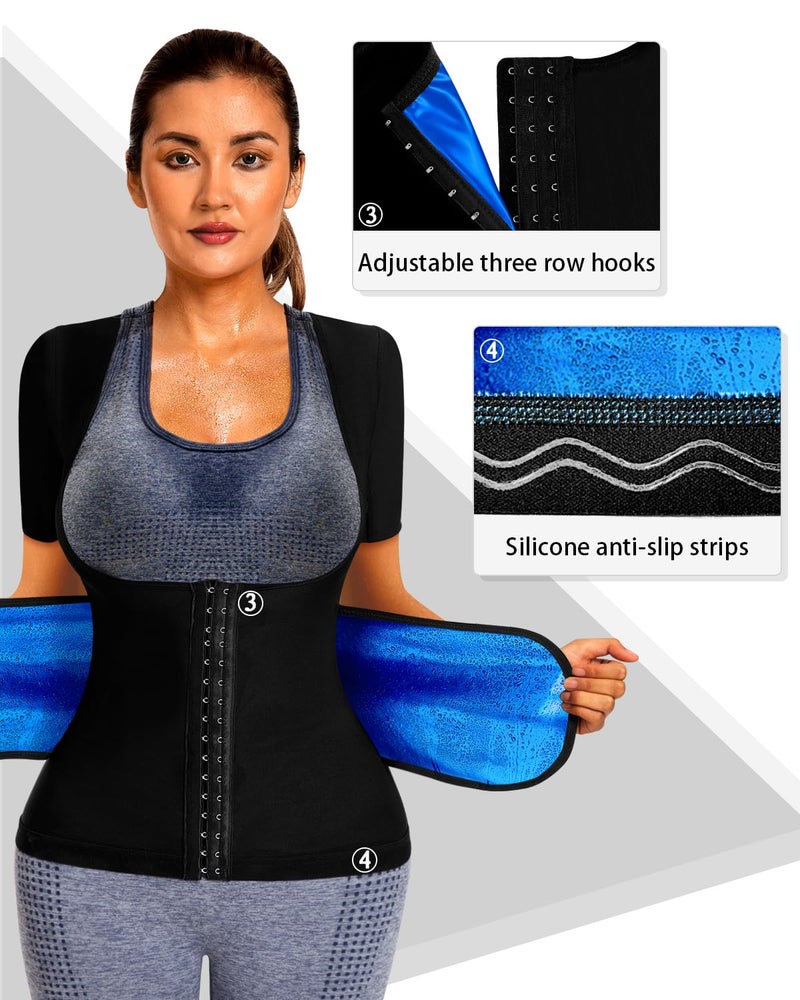 QZSH Sauna Suit for Women Slimming Shirt Sweat Vest Heat Trapping Tank Top Workout Body Shaperwear,Adjustable waist,Breathable Armpit,Double Non-slip Silicone(6017-01-M) - Image 4
