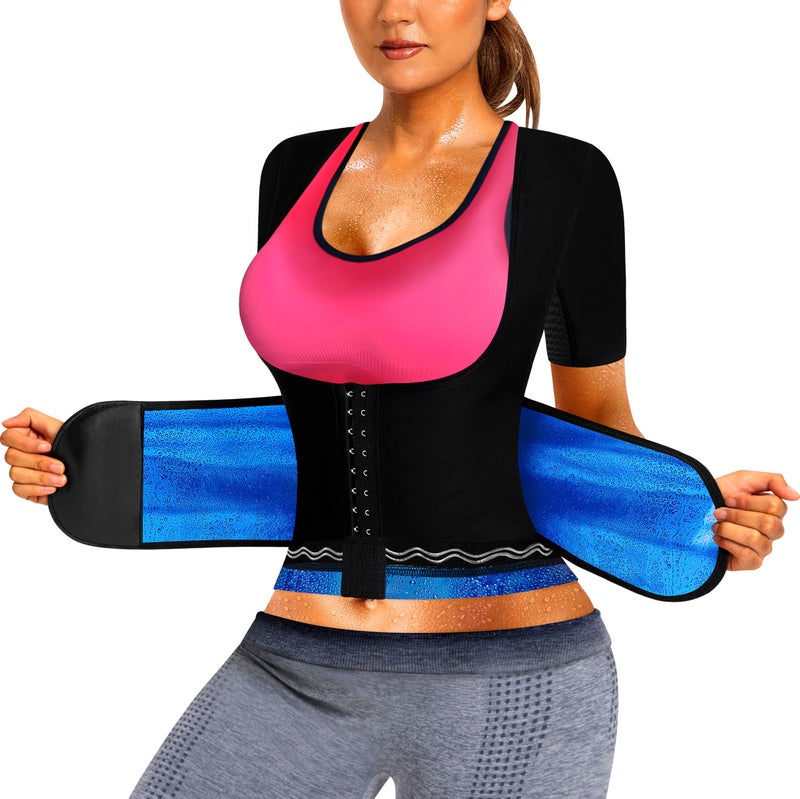 QZSH Sauna Suit for Women Slimming Shirt Sweat Vest Heat Trapping Tank Top Workout Body Shaperwear,Adjustable waist,Breathable Armpit,Double Non-slip Silicone(6017-01-M) - Image 1