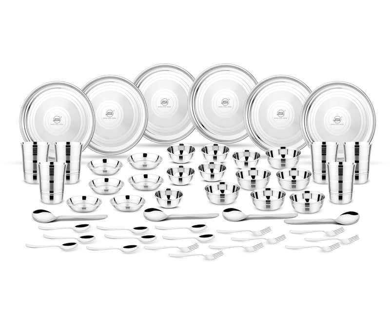 JSI Stainless Steel Dinner Set for Home Kitchen Set of 50Pieces Durable Food Safe Steel Bartan SetBhojan ThaliKitchen Set Dishwasher Safe Rust Free Stain Resistance - Image 1