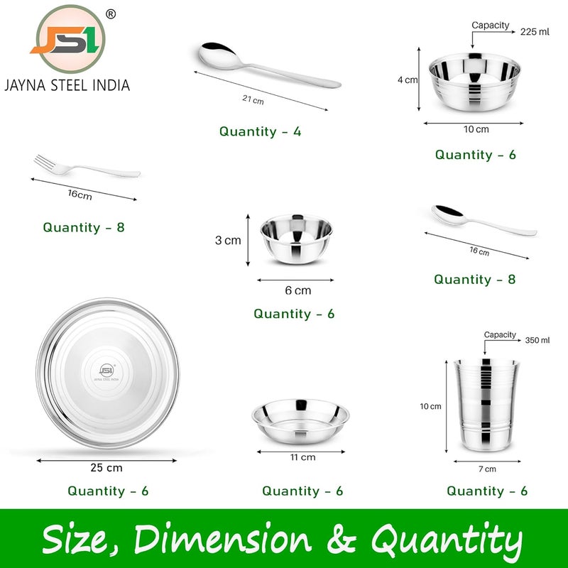 JSI Stainless Steel Dinner Set for Home Kitchen Set of 50Pieces Durable Food Safe Steel Bartan SetBhojan ThaliKitchen Set Dishwasher Safe Rust Free Stain Resistance - Image 2