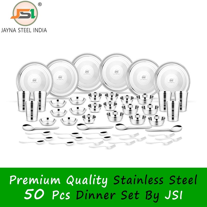JSI Stainless Steel Dinner Set for Home Kitchen Set of 50Pieces Durable Food Safe Steel Bartan SetBhojan ThaliKitchen Set Dishwasher Safe Rust Free Stain Resistance - Image 5