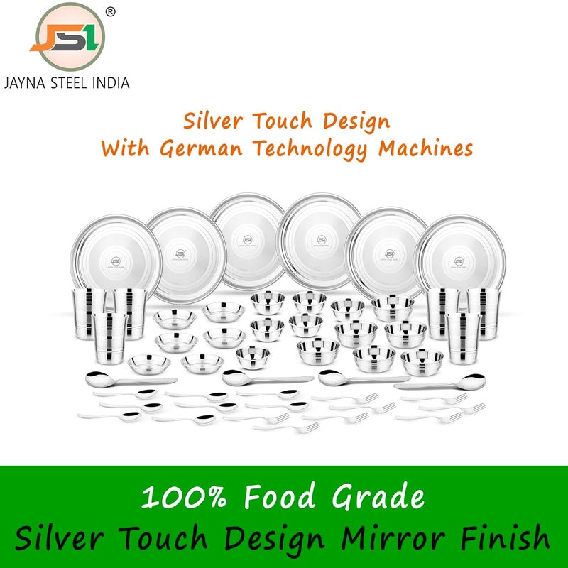JSI Stainless Steel Dinner Set for Home Kitchen Set of 50Pieces Durable Food Safe Steel Bartan SetBhojan ThaliKitchen Set Dishwasher Safe Rust Free Stain Resistance - Image 4