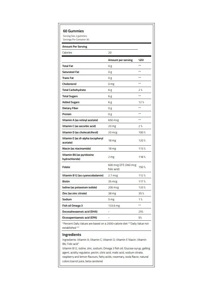 LAPERVA WOMEN'S MULTIVITAMIN + OMEGA 3  RASPBERRY& LEMONADE 60 GUMMIES - Image 4