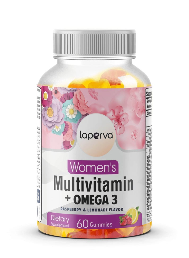 Laperva Women's Multivitamin + Omega 3 Gummies Daily Dietary Supplement with Essential Vitamins Minerals Antioxidants 60 Gummies Mixed Fruit Flavor Women's Wellness Formula - Image 1
