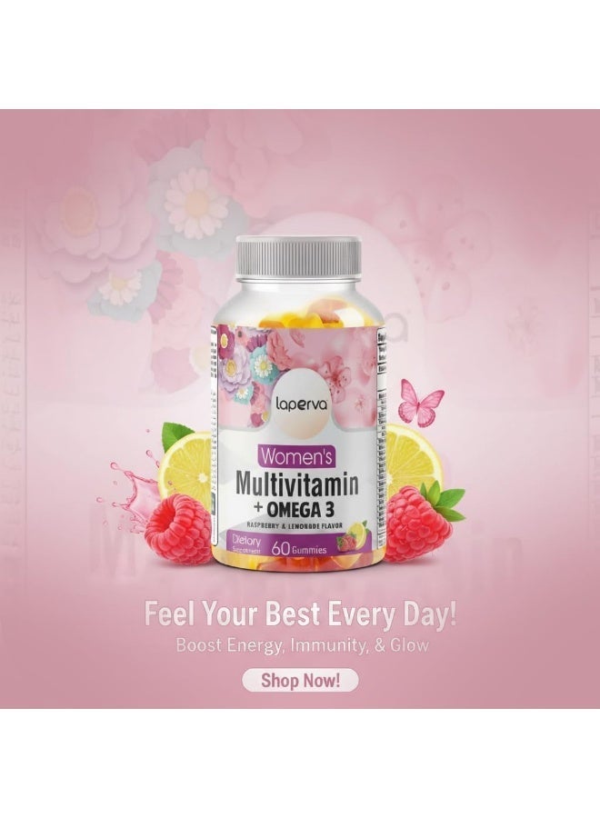 Laperva Women's Multivitamin + Omega 3 Gummies Daily Dietary Supplement with Essential Vitamins Minerals Antioxidants 60 Gummies Mixed Fruit Flavor Women's Wellness Formula - Image 5