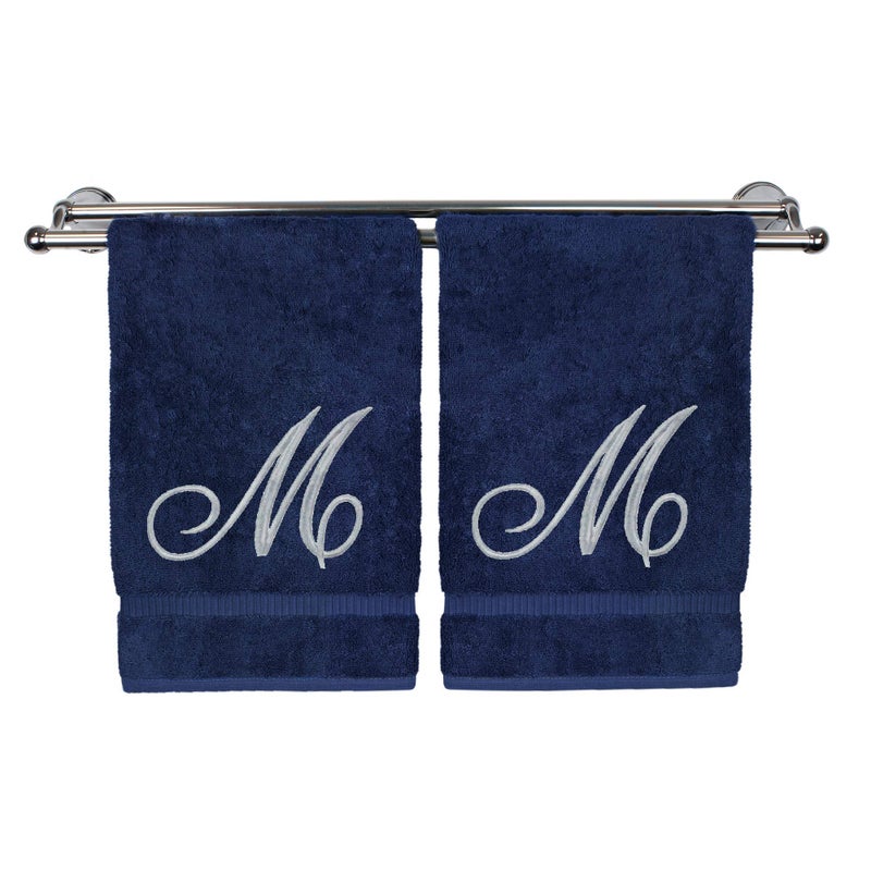 BC BARE COTTON Monogrammed Hand Towel, Navy, 16 x 30 Inches - Set of 2, 100% Turkish Cotton, Extra Absorbent, Soft Terry Finish, Personalized Gift - Image 1