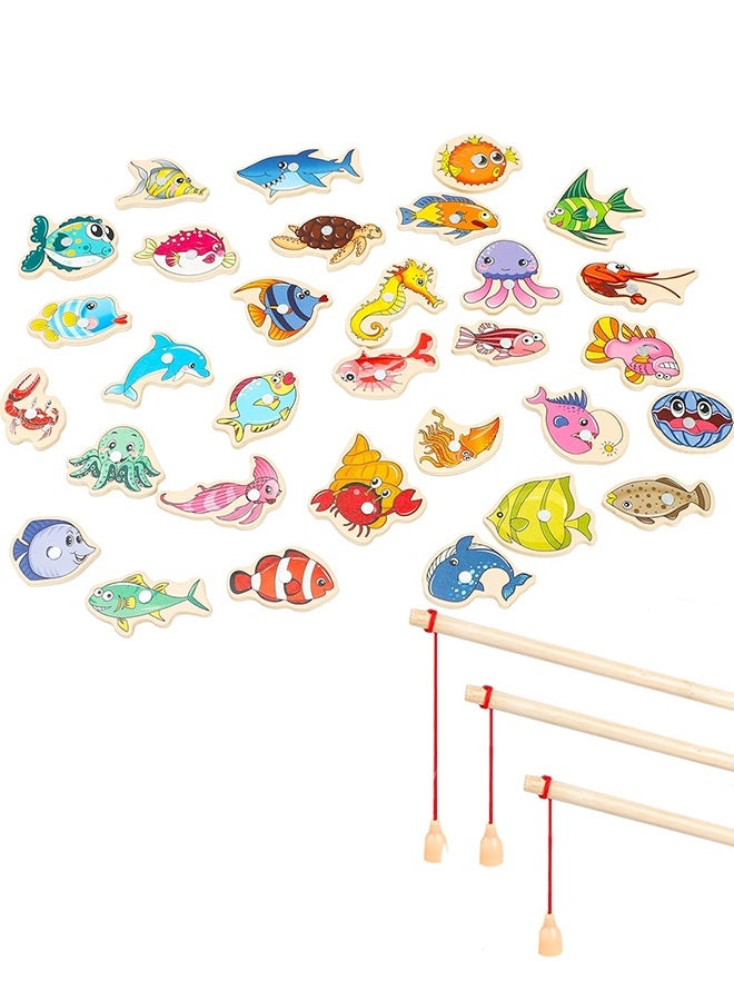 54 قطعة لعبة الصيد لعبة لعبة صيد مغناطيسية خشبية للأطفال تعلم اللون فرز اللغز مونتيسوري في مرحلة ما قبل المدرسة المهارات الحركية الدقيقة لمدة 3 4 5 سنوات بويز الفتيات البالغين - Image 3